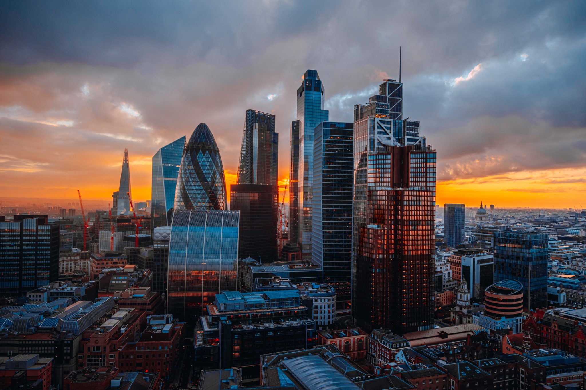 London city skyline at sunset